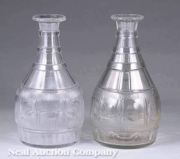 A Pair of Anglo Irish Blown Glass Decanters mid 19th