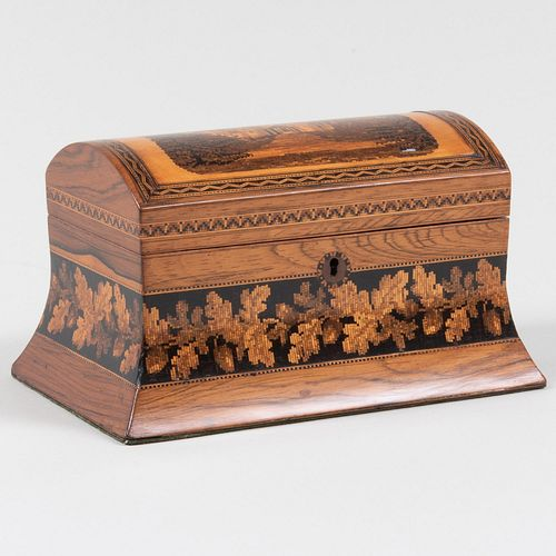 VICTORIAN TUNBRIDGE WARE ROSEWOOD TEA CADDY4 3 4 x 8