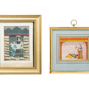 Two Indian Paintings 20TH CENTURY each painted with figures framed
