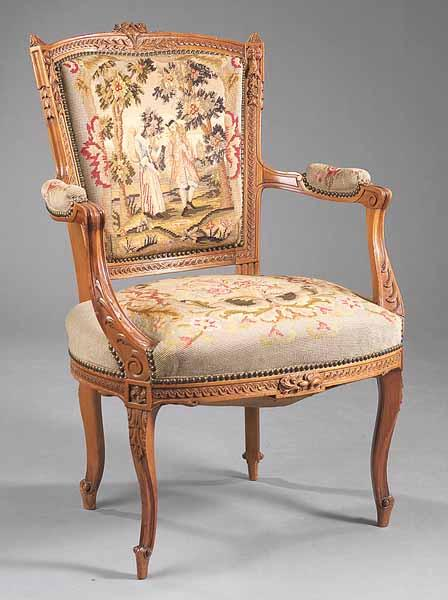 A Louis XV Style Carved Walnut Needlepoint and Petit Point