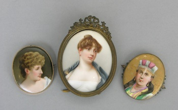 A Group of Three Porcelain Miniatures of Ladies The larger