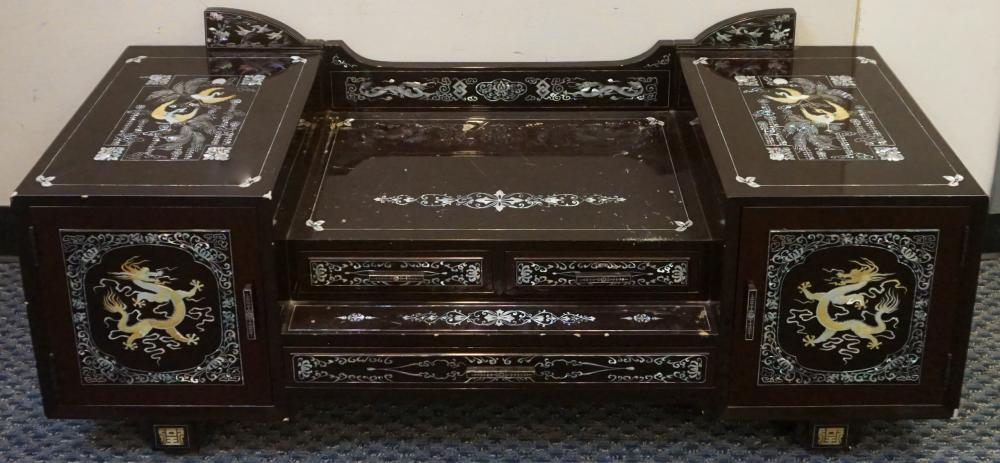 Korean Mother of Pearl Inlaid Black Lacquered Low Dresser Table
