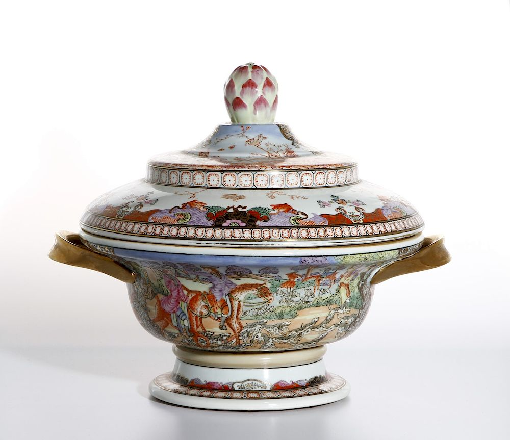 Chinese Rare Export Rose Medallion Bowl and Cover 18 19th