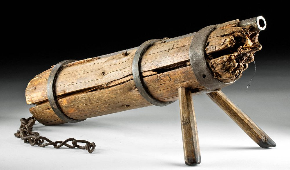 Rare Mid 15th C German Steel Wall Gun w Wood