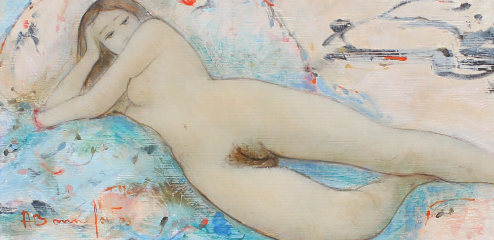 BONNEFOIT Alain French 1937 Reclining Nude Oil Board 9 x