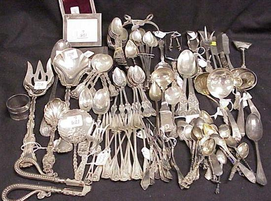 A variety of sterling flatware including boxed set of oyster