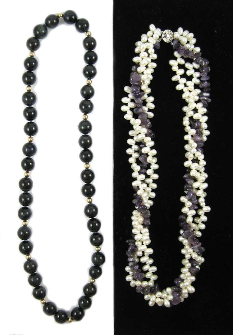 COLLECTION OF TWO BEAD NECKLACES including a 21 3 4