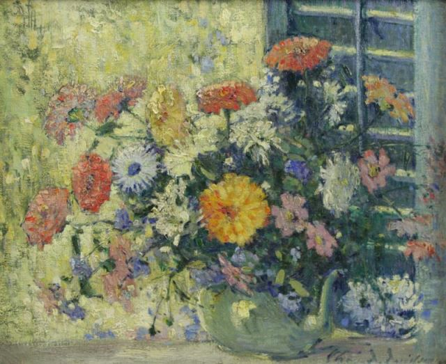 DAVIDSON Clara Oil on Canvas Just Flowers Signed lower right