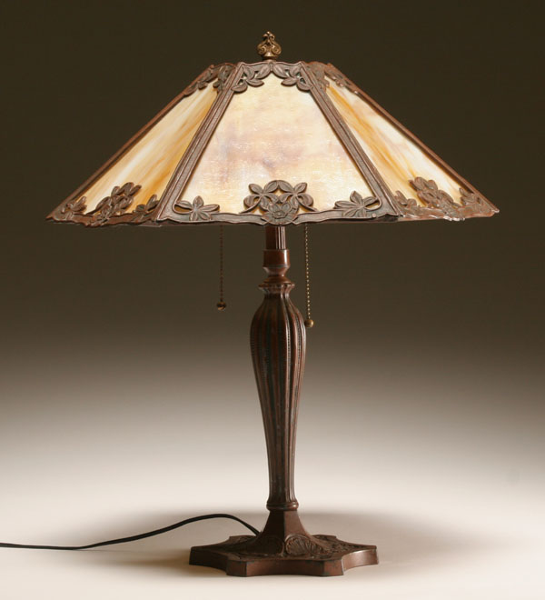 Salem Bros six panel slag glass lamp shell and floral