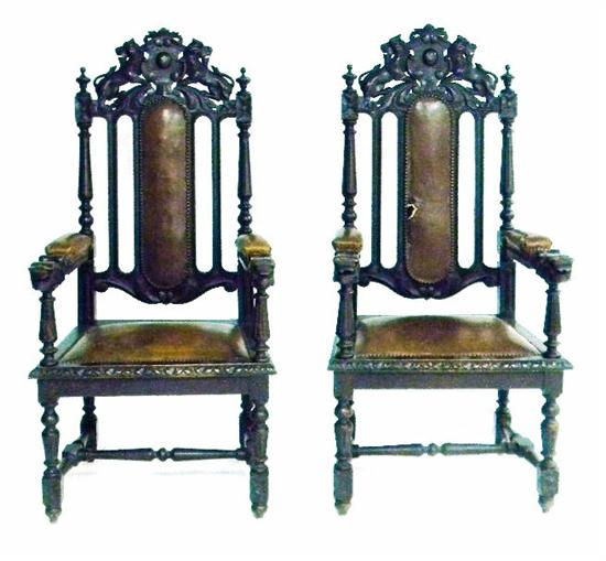 Pair of 19th C English carved and turned oak restoration