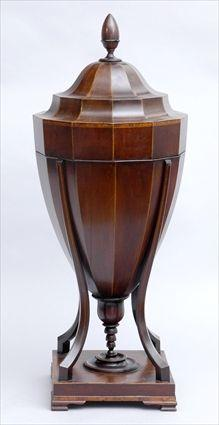 GEORGE III STYLE INLAID MAHOGANY JARDINIERE AND COVER IN THE