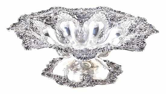 American sterling centerbowl on pedestal early 20th century Rococo inspired