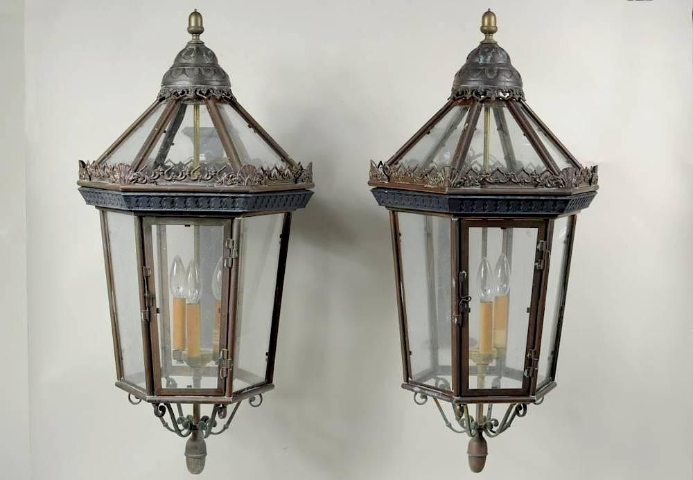 Pair Large Copper Brass Lantern Sconces Pair of large copper