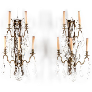A Pair of French Gilt Bronze Five Light Sconces 20th