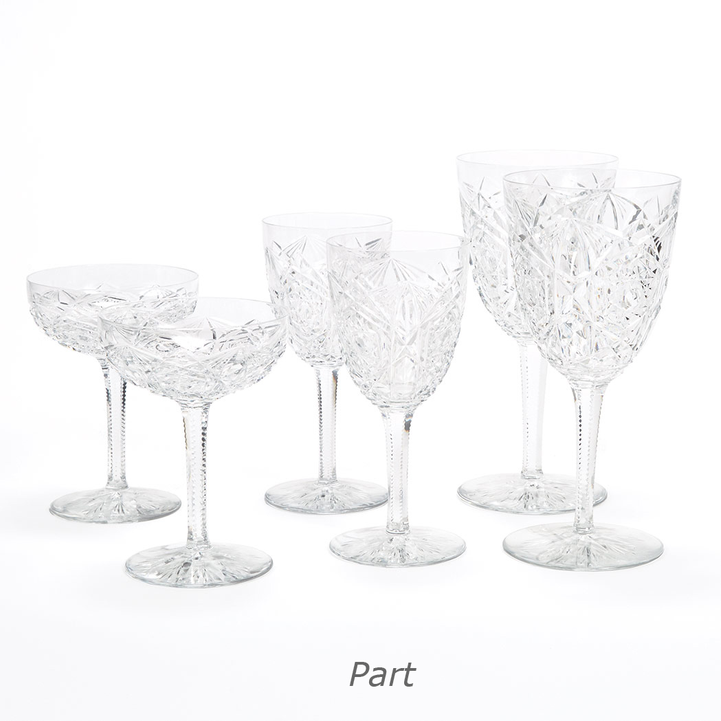 Baccarat Cut Glass Partial Stemware Service Comprising twelve water glasses
