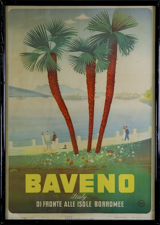 VTG Italian Landscape Baveno Enit Travel Poster Framed vintage original