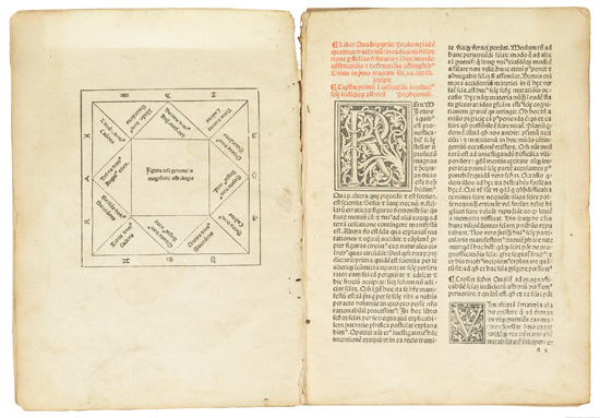 PTOLEMAEUS CLAUDIUS Quadripartitum Centiloquium com commento Hali Woodcut diagrams on