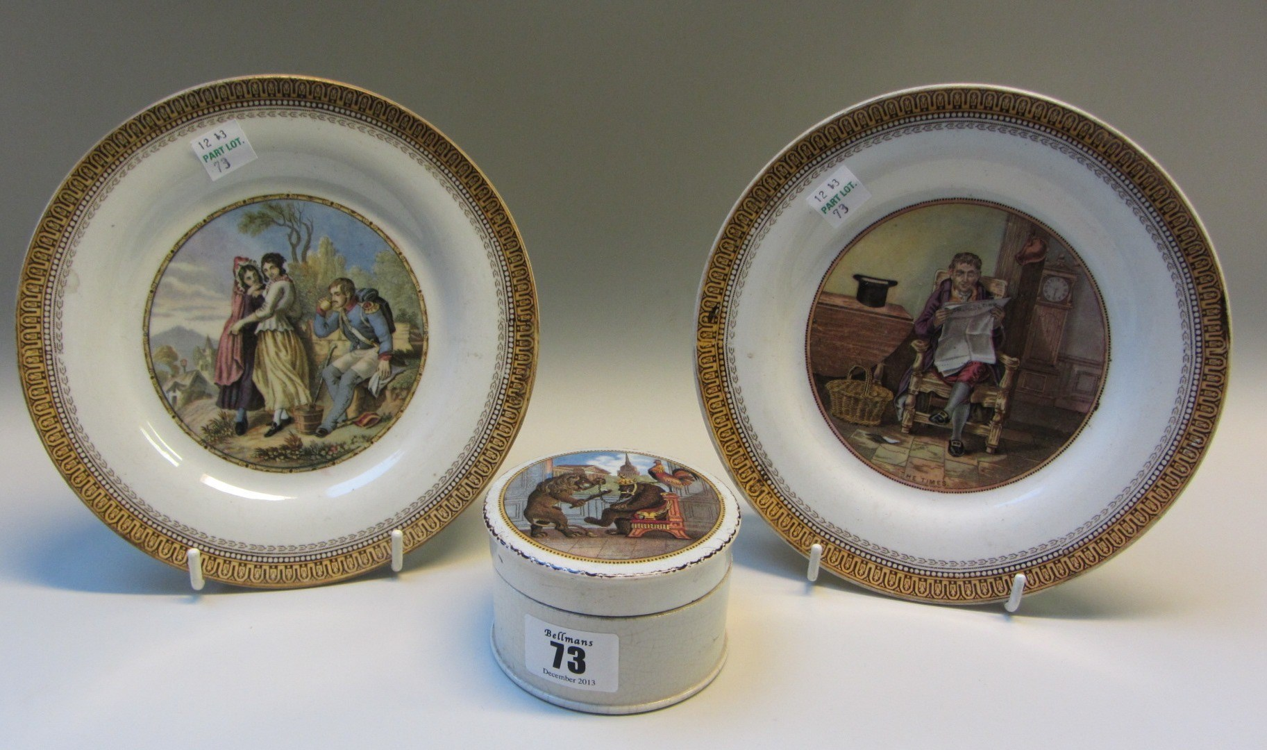 A Prattware paste pot and lid 19th century depicting a