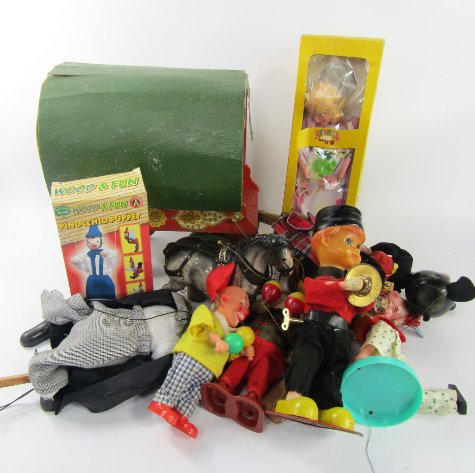 Pelham puppets including Cinderella boxed Hornby signals Romany gypsy caravan