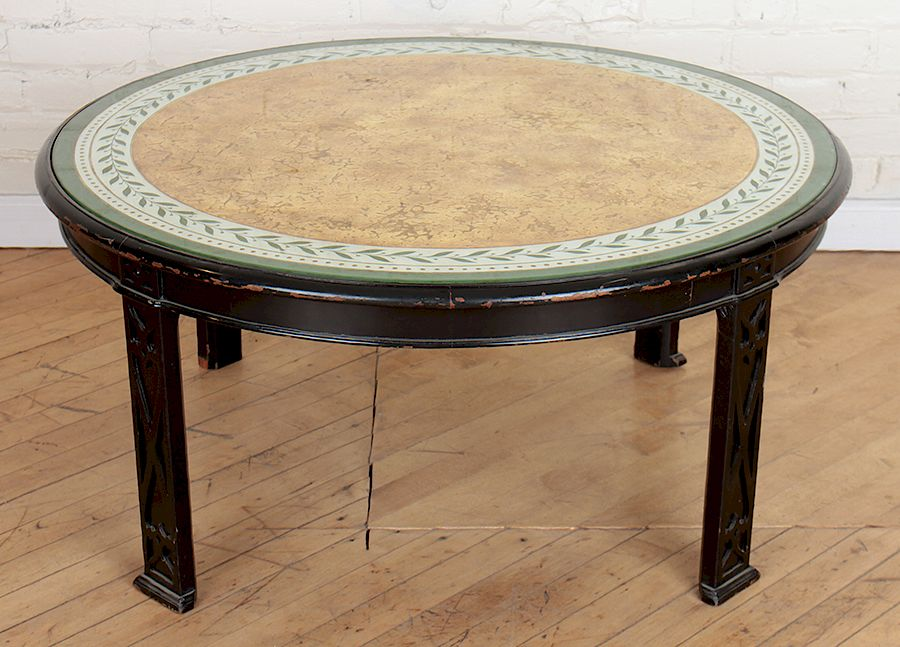 ROUND EBONIZED MODERN GLASS TOP COFFEE TABLE Round ebonized coffee