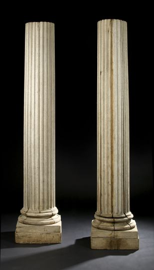 Pair of English Bleached Oak Tall Fluted Columns 19th century