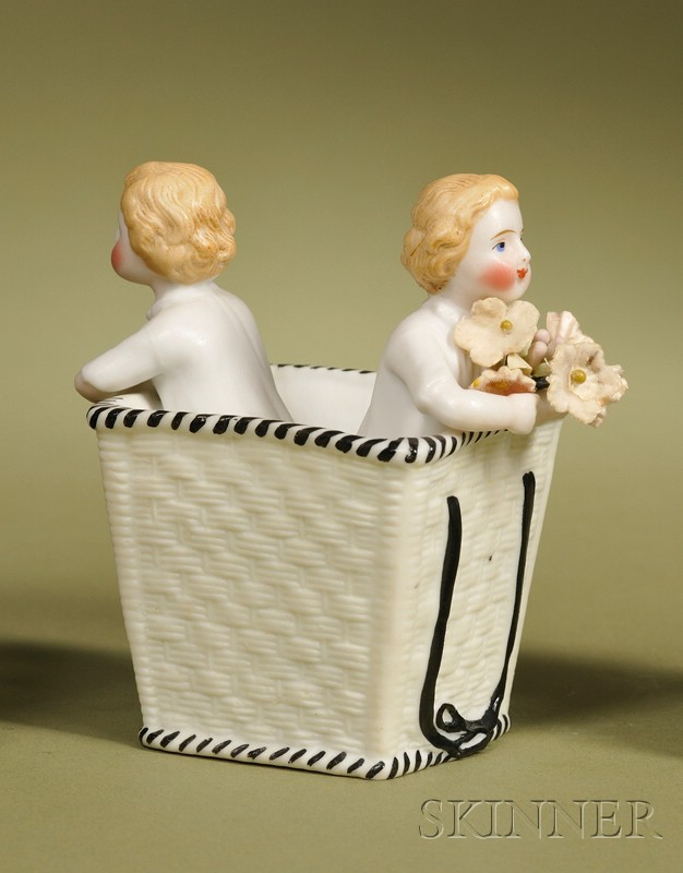 Two Bisque Children in a Gondola Germany c 1900 two