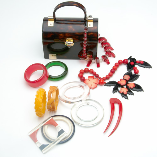 Collection of Bakelite and lucite jewelry eleven pieces along with