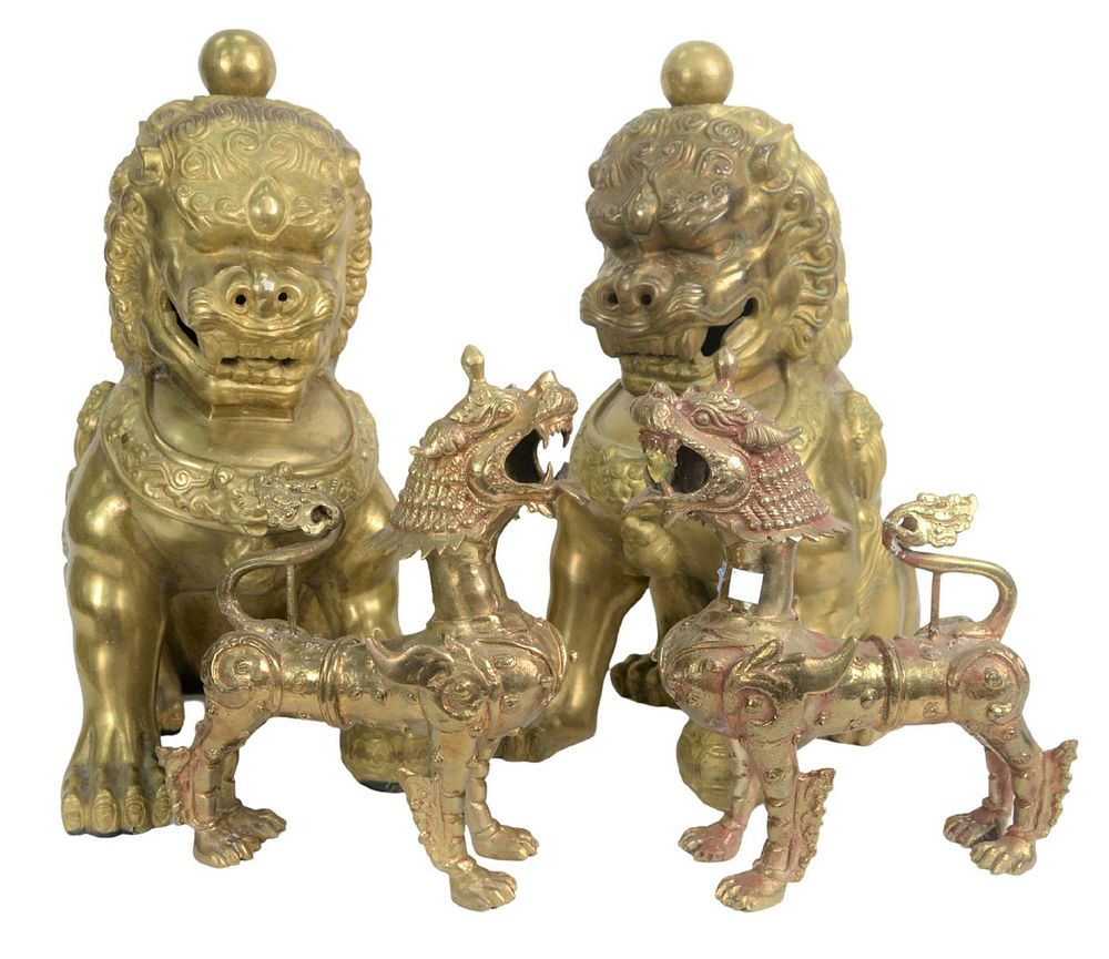 Two Pairs of Brass Foo Dogs to include a pair