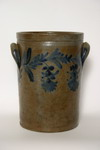 CROCK Unmarked straight sided stoneware crock applied dog ear handles