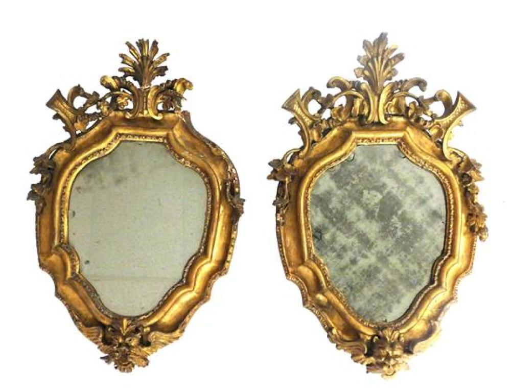 Pair of 18th C Italian carved and gilded wall mirrors