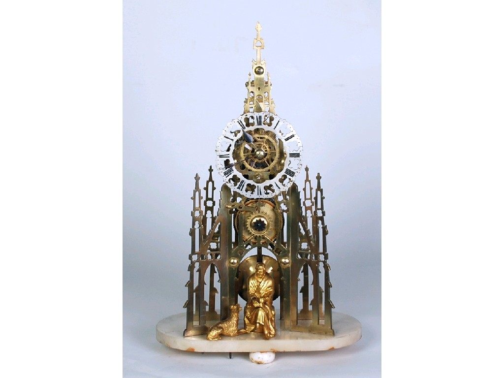 NINETEENTH CENTURY BRASS CATHEDRAL SKELETON CLOCK the 4 1 2