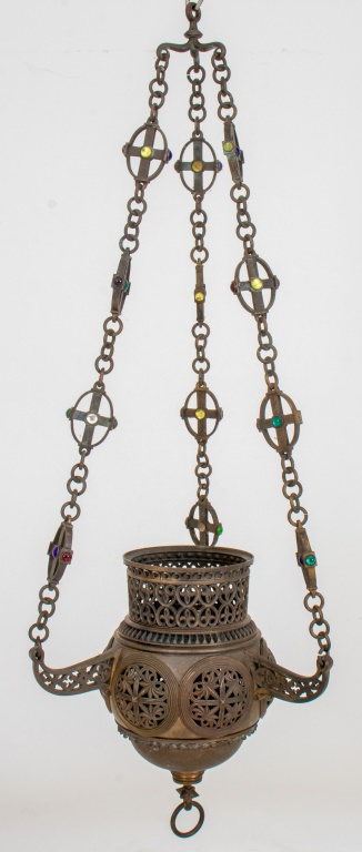MONUMENTAL BRONZE BYZANTINE REVIVAL CHANCEL LAMP Monumental bronze Byzantine Revival