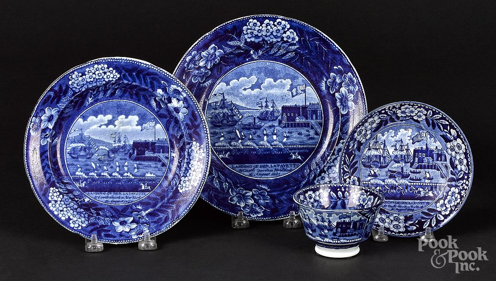 Two Historical blue Staffordshire plates Two Historical blue Staffordshire Landing