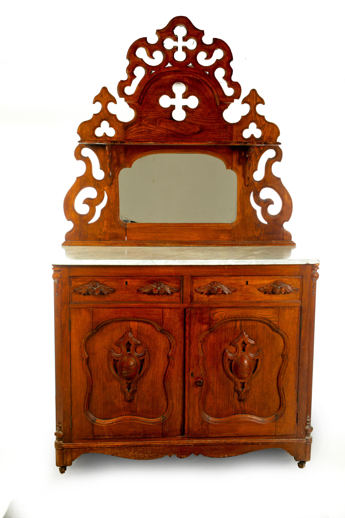 MARBLE TOP SIDEBOARD American 3rd quarter 19th century ash Victorian