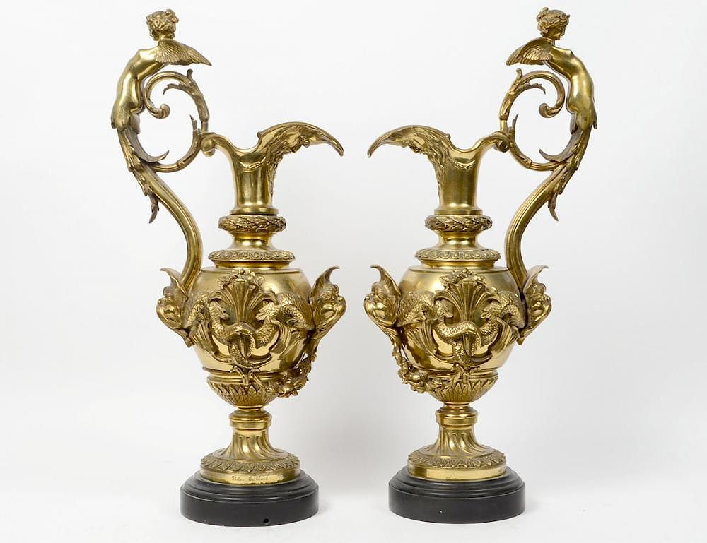 VICTOR PAILLARD French 1830 1886 Pair of French bronze ewers