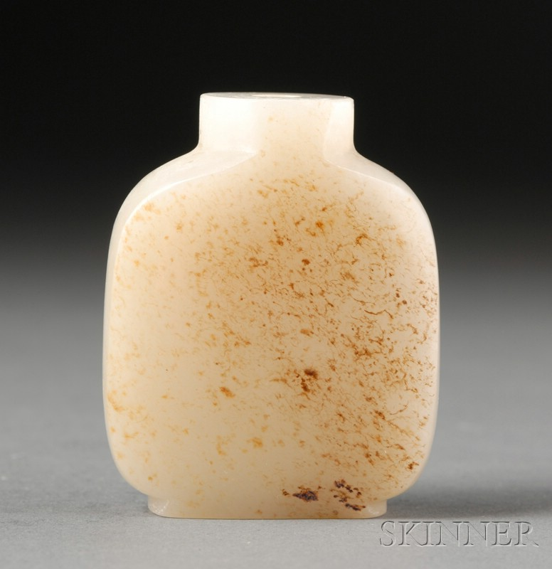 Jade Snuff Bottle 18th century grayish white stone with russet