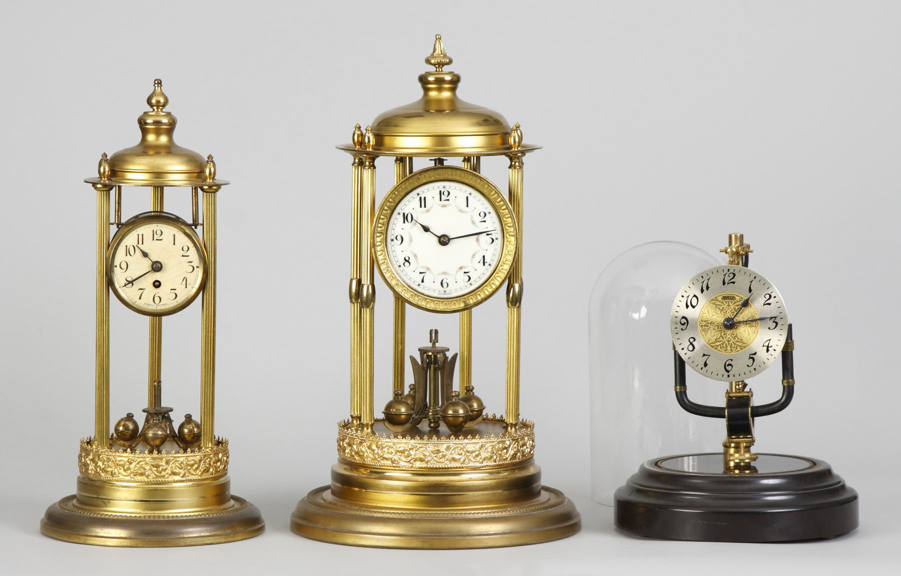 German 400 Day Clock Brass column case Porcelain dial Time