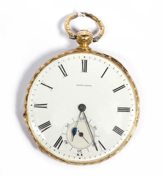 POCKET WATCH HIRSCHY Geneva ca 1880 Yellow gold 750 Finely