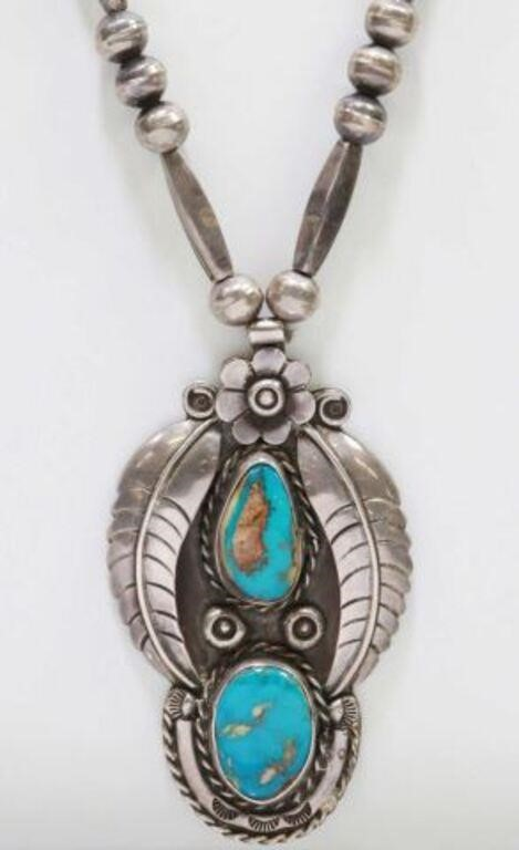Southwest silver content unknown necklace pendant with two bezel set