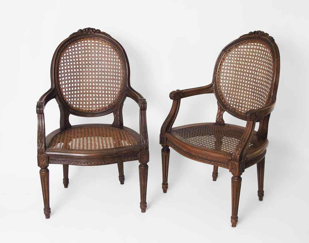PAIR OF FRENCH CANE SEAT CHILD CHAIRS Carved frames with