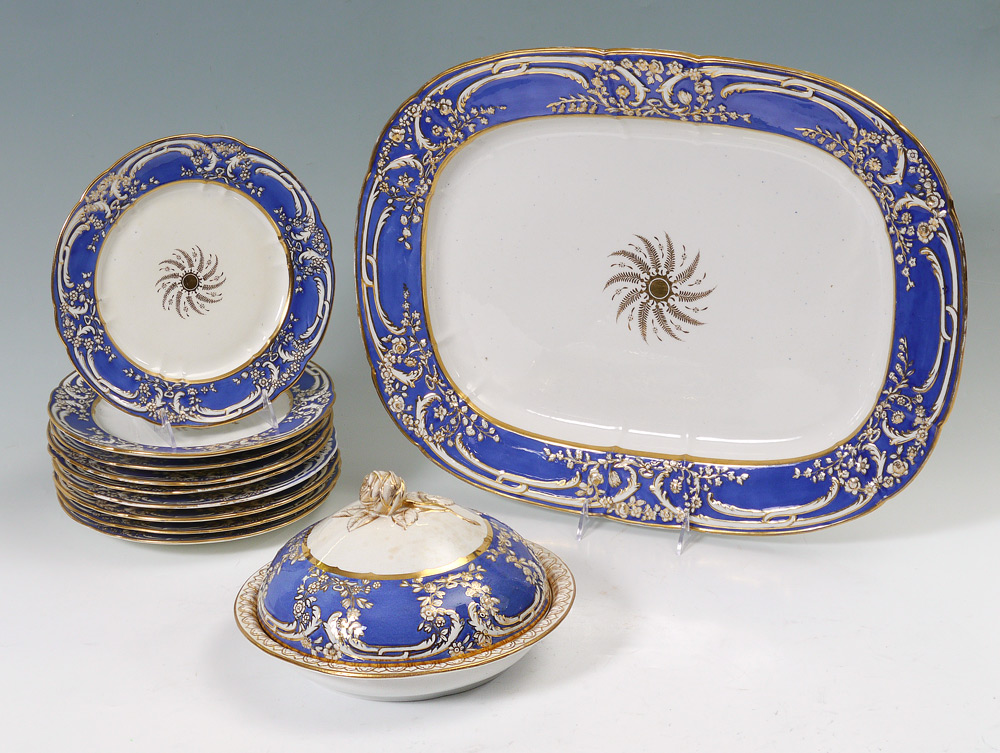 19TH CENTURY VEGETABLE PLATTER AND PLATES 11 pieces all unmarked
