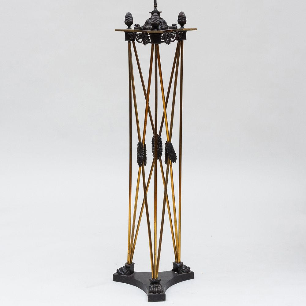 Italian Neoclassical Style Brass and Bronze Torch re Floor Lamp