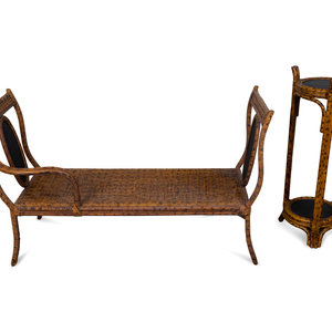 A Victorian Grain Painted Bamboo and Cane Work Bench and