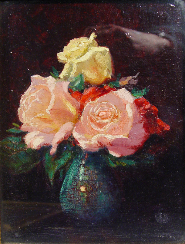Augustus Ennis Oil onto panel still life flowers gilt framed