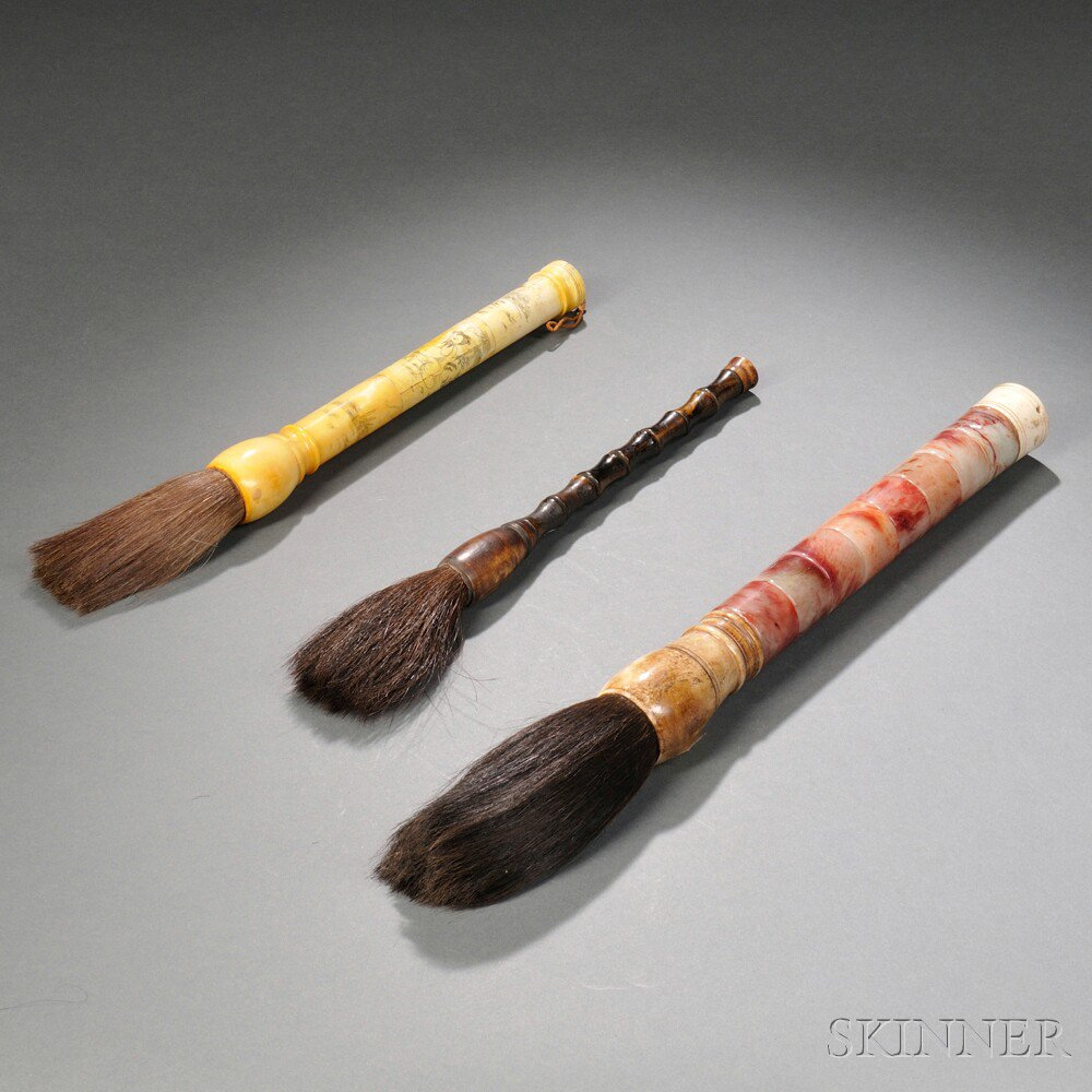 Three Ink Brushes China 20th century natural hair bristles one