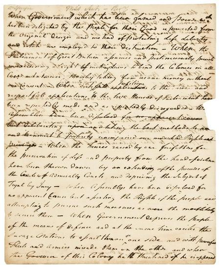 AMERICAN REVOLUTION Joseph JONES Autograph manuscript presumably a draft of