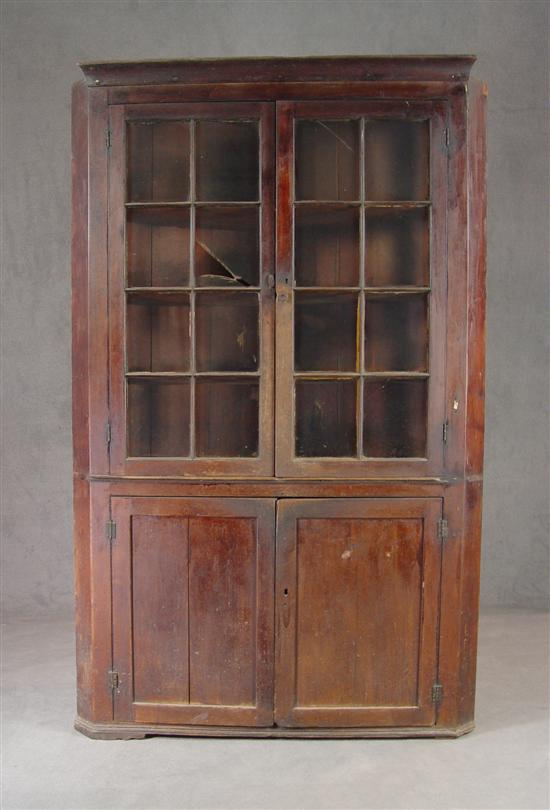 Early Virginia Walnut Corner Cupboard Circa 1800 Two eight paned
