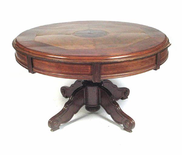 A Continental inlaid walnut circular center table height 30in diameter