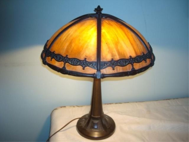 Tiffany Style Slag Glass Lamp Nice quality and patina From
