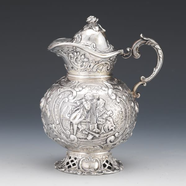 GERMAN SILVER MILK JUG PSEUDO HANAU MARKS CA 19TH CENTURY